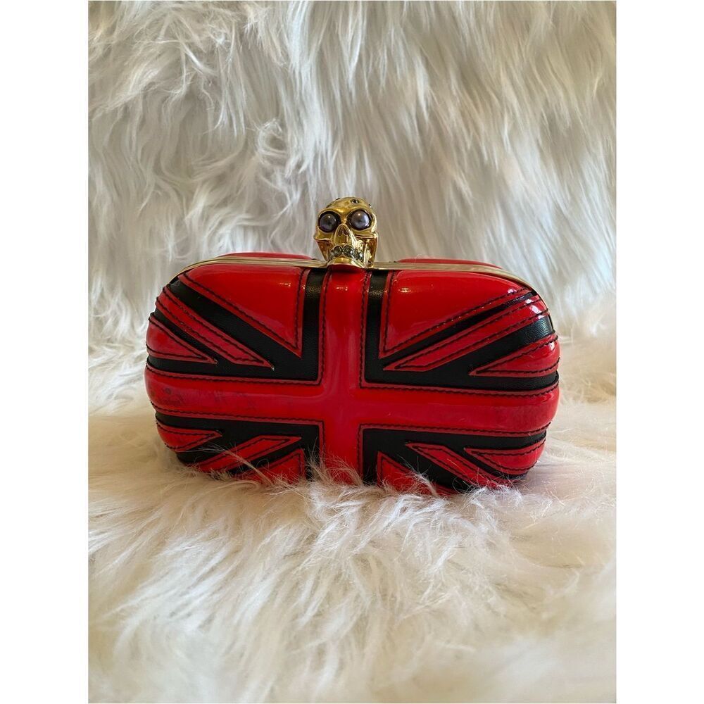 ALEXANDER MCQUEEN Limited Edition Britannia England Patent Leather Skull Clutch